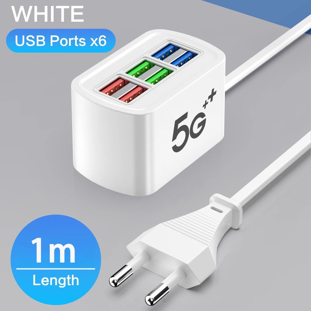 Fast USB Charger 6 in 1 Power Strip Desktop Charging Station Fast Charging 1m Cord USB HUB Adapter Socket for iPhone 16 Home - Walmarkettt.com