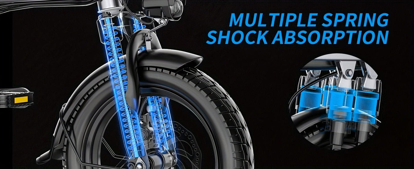 Foldable Dual Suspension Electric Bike, 500W Motor, 14" Tire Folding Mini Ebikes for Adults, 25 Miles Per Hour Range Commuter Adults Electric Bicycle, 48V10AH/13AH Battery - Walmarkettt.com
