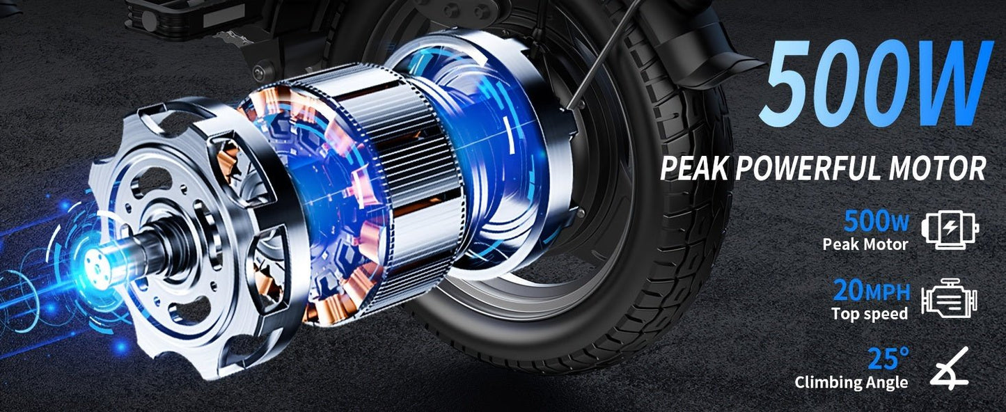 Foldable Dual Suspension Electric Bike, 500W Motor, 14" Tire Folding Mini Ebikes for Adults, 25 Miles Per Hour Range Commuter Adults Electric Bicycle, 48V10AH/13AH Battery - Walmarkettt.com