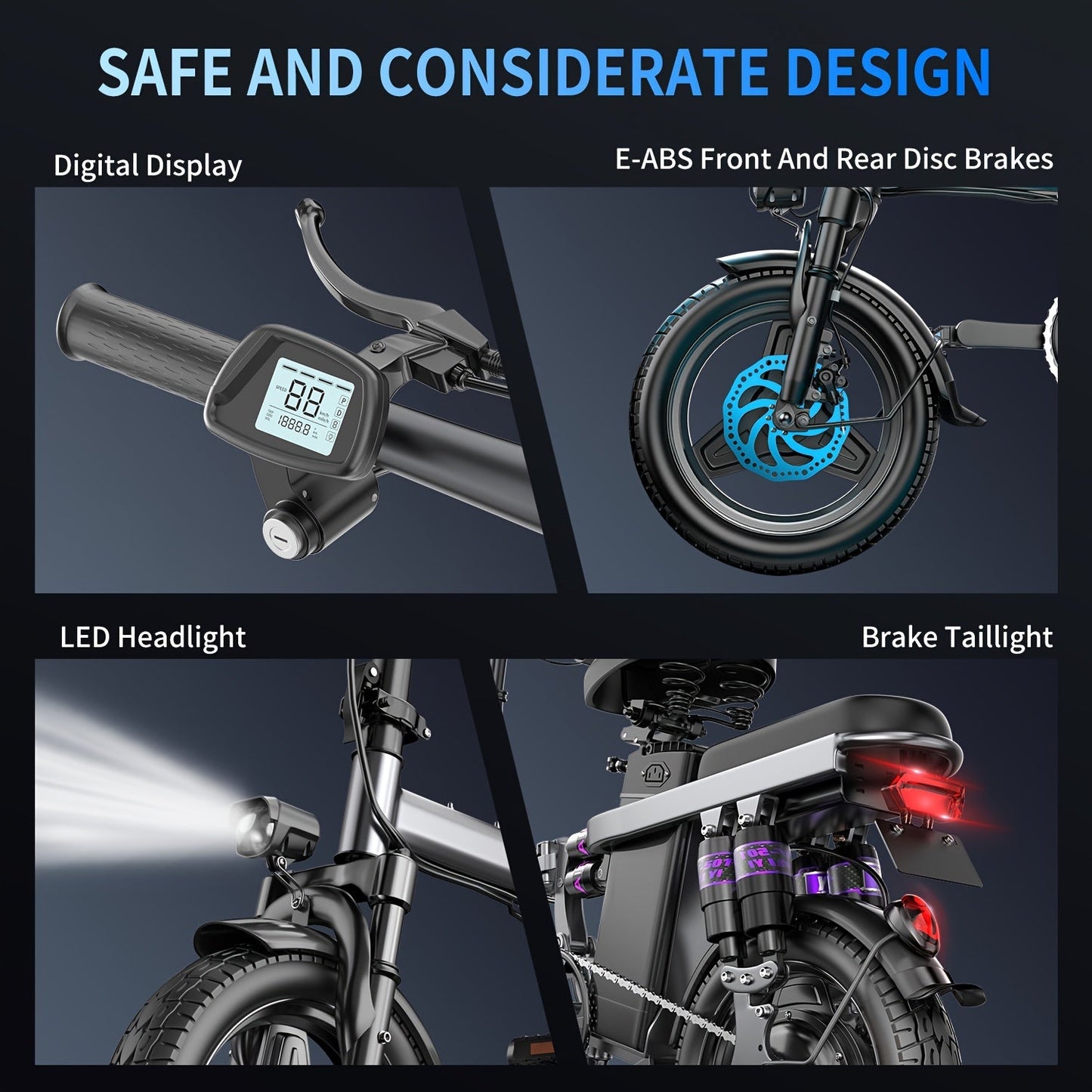 Foldable Dual Suspension Electric Bike, 500W Motor, 14" Tire Folding Mini Ebikes for Adults, 25 Miles Per Hour Range Commuter Adults Electric Bicycle, 48V10AH/13AH Battery - Walmarkettt.com
