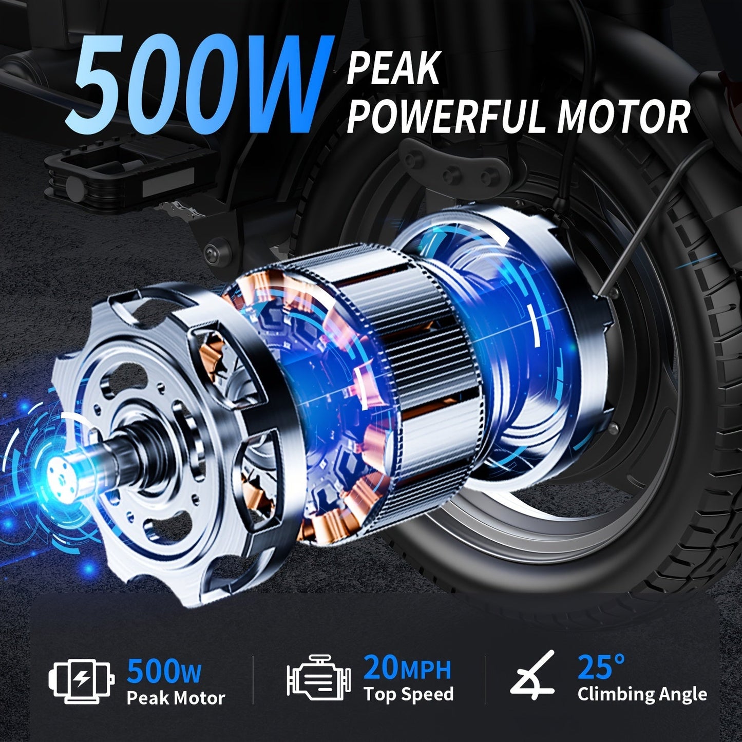 Foldable Dual Suspension Electric Bike, 500W Motor, 14" Tire Folding Mini Ebikes for Adults, 25 Miles Per Hour Range Commuter Adults Electric Bicycle, 48V10AH/13AH Battery - Walmarkettt.com