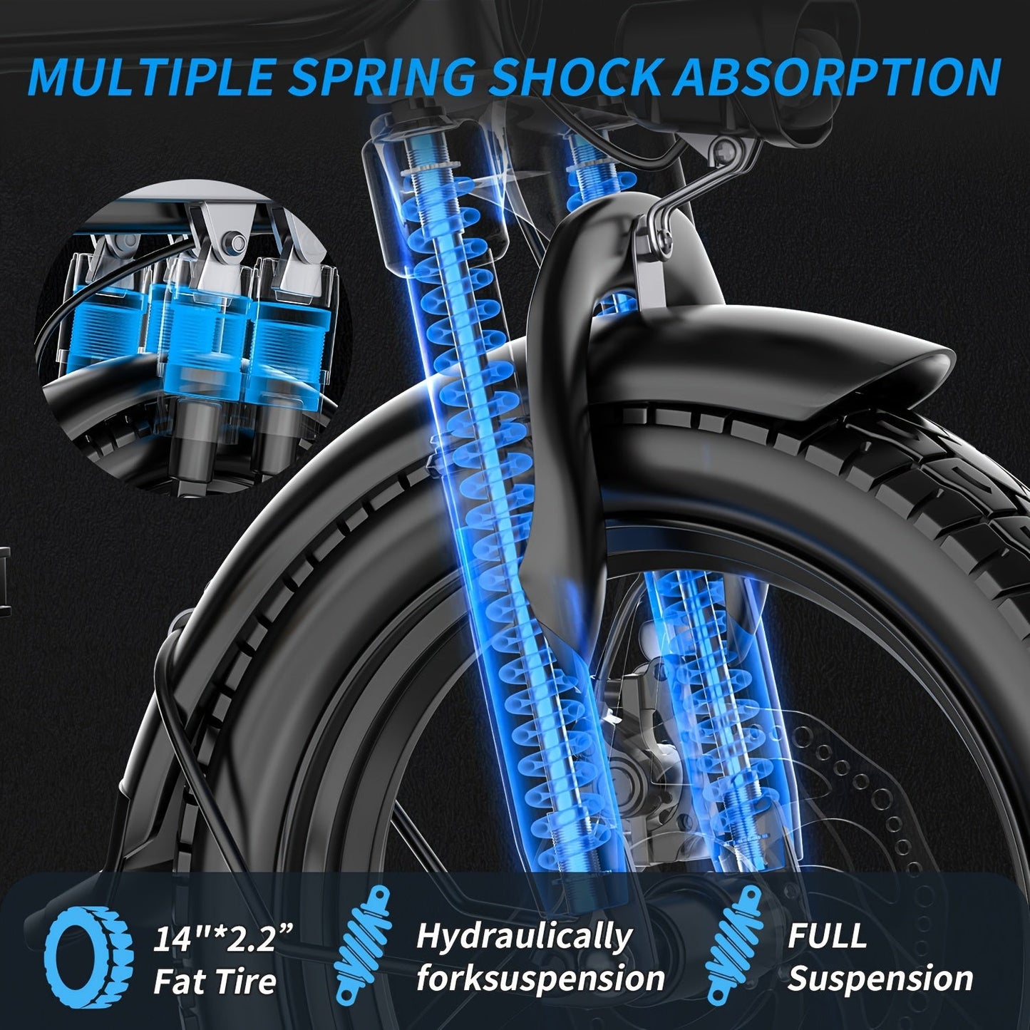 Foldable Dual Suspension Electric Bike, 500W Motor, 14" Tire Folding Mini Ebikes for Adults, 25 Miles Per Hour Range Commuter Adults Electric Bicycle, 48V10AH/13AH Battery - Walmarkettt.com