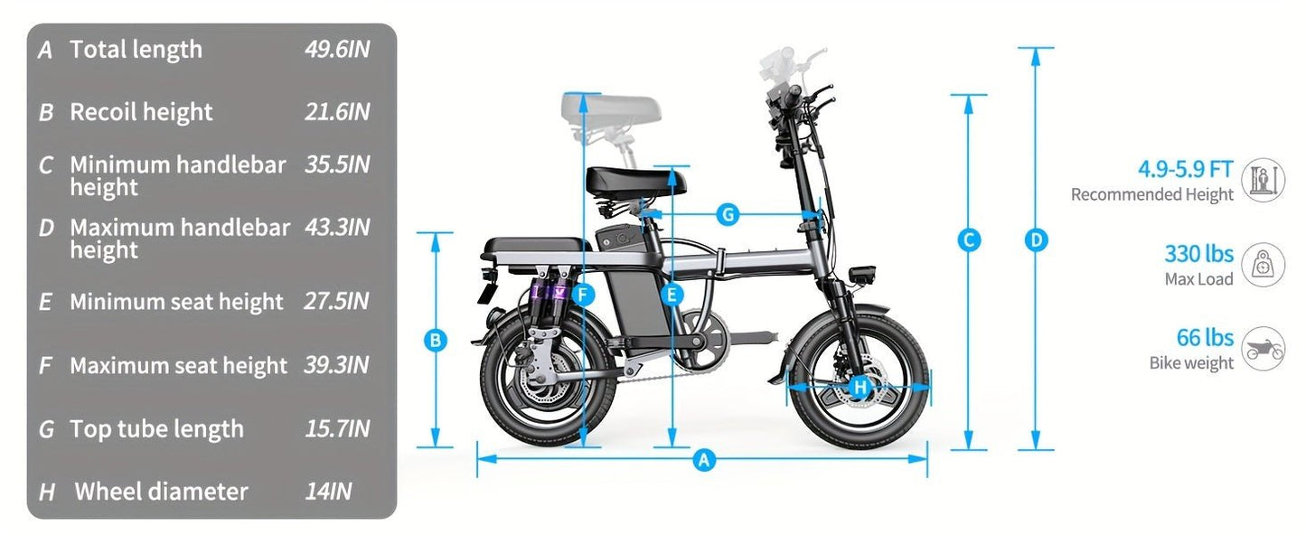Foldable Dual Suspension Electric Bike, 500W Motor, 14" Tire Folding Mini Ebikes for Adults, 25 Miles Per Hour Range Commuter Adults Electric Bicycle, 48V10AH/13AH Battery - Walmarkettt.com