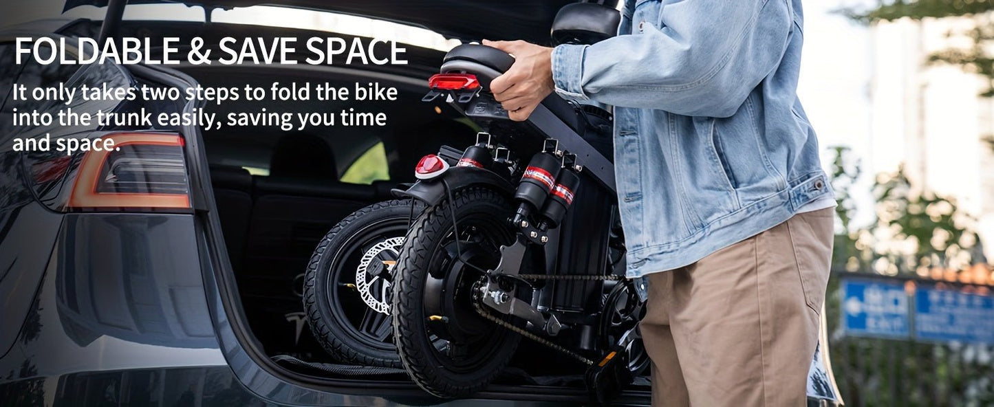 Foldable Dual Suspension Electric Bike, 500W Motor, 14" Tire Folding Mini Ebikes for Adults, 25 Miles Per Hour Range Commuter Adults Electric Bicycle, 48V10AH/13AH Battery - Walmarkettt.com