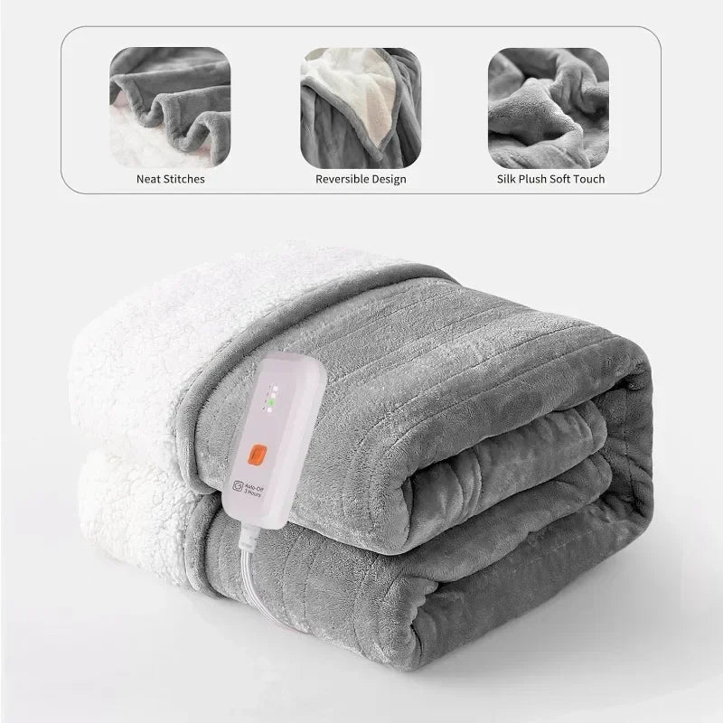 Heated Blanket Electric Throw 50''X60'' - Soft Silky Plush Electric Blanket with 4 Heating Level & 3 Hour Auto Off Heating Blanket - Walmarkettt.com