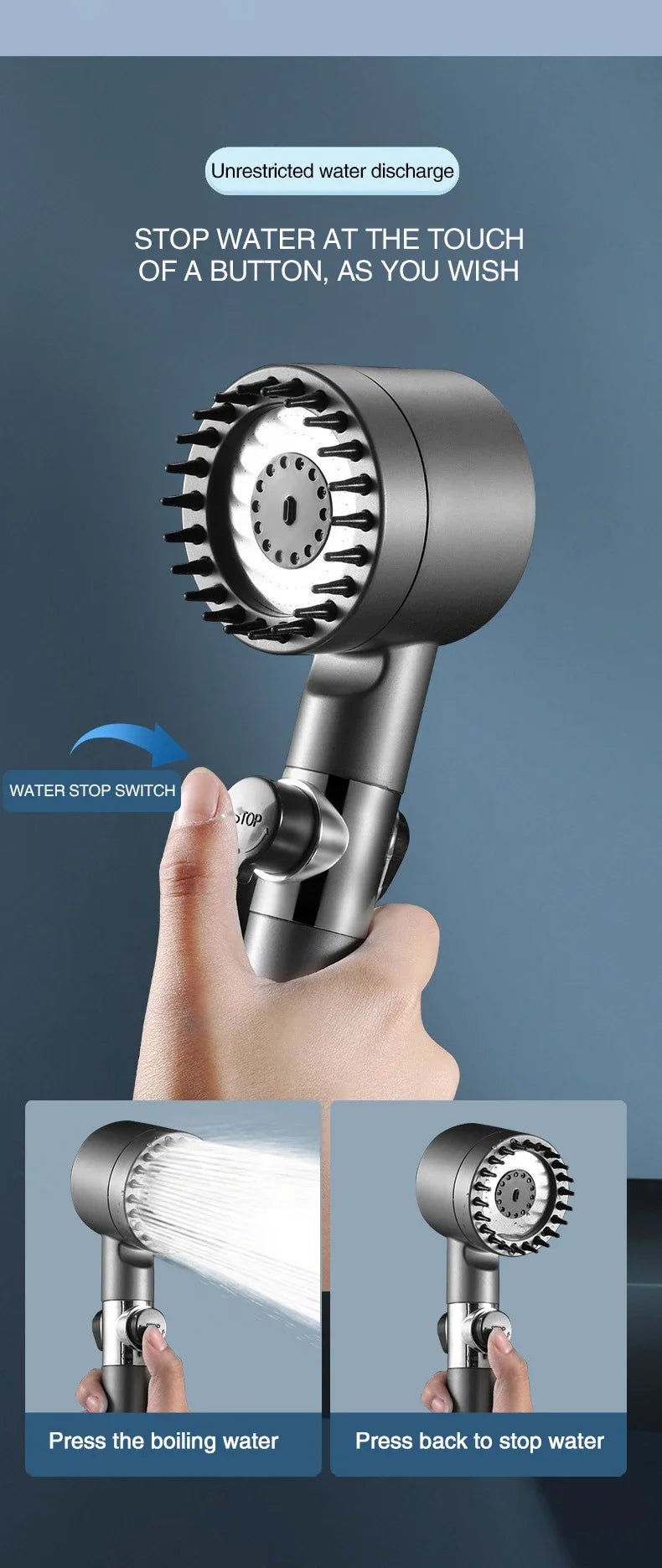 High Pressurized Filter Shower Head 3 - mode Adjustable Spray with Massage Brush Rain Faucet Bathroom Accessories - Walmarkettt.com