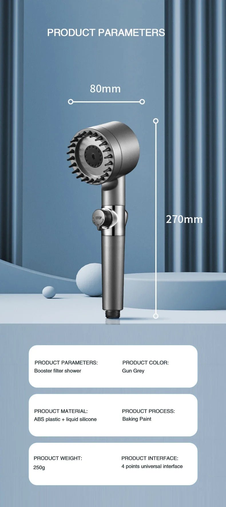 High Pressurized Filter Shower Head 3 - mode Adjustable Spray with Massage Brush Rain Faucet Bathroom Accessories - Walmarkettt.com