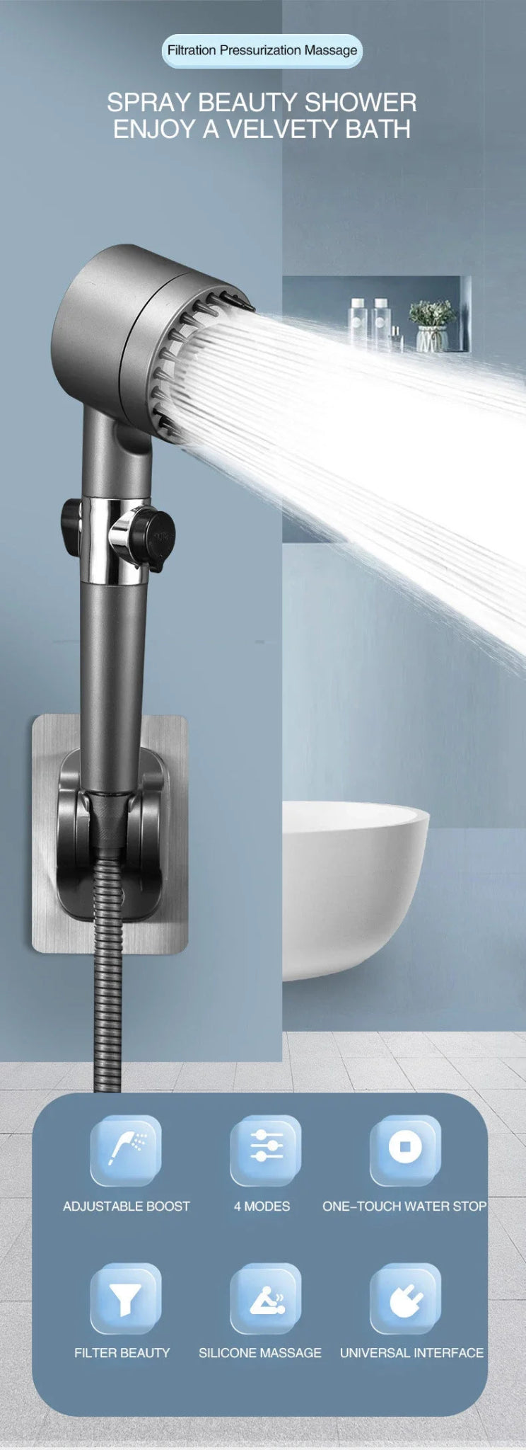 High Pressurized Filter Shower Head 3 - mode Adjustable Spray with Massage Brush Rain Faucet Bathroom Accessories - Walmarkettt.com