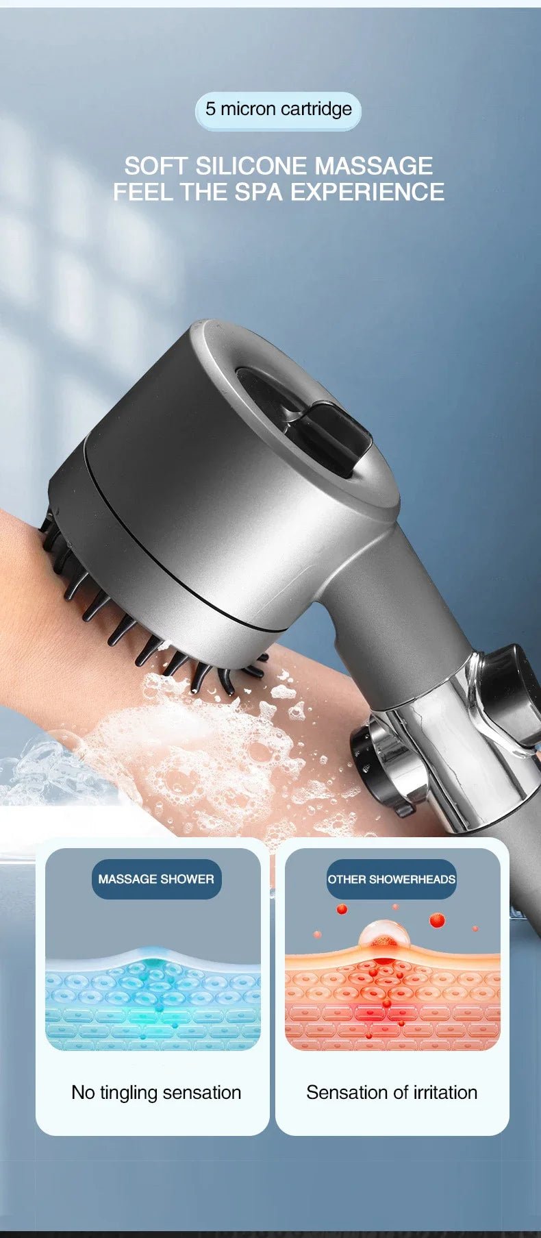 High Pressurized Filter Shower Head 3 - mode Adjustable Spray with Massage Brush Rain Faucet Bathroom Accessories - Walmarkettt.com
