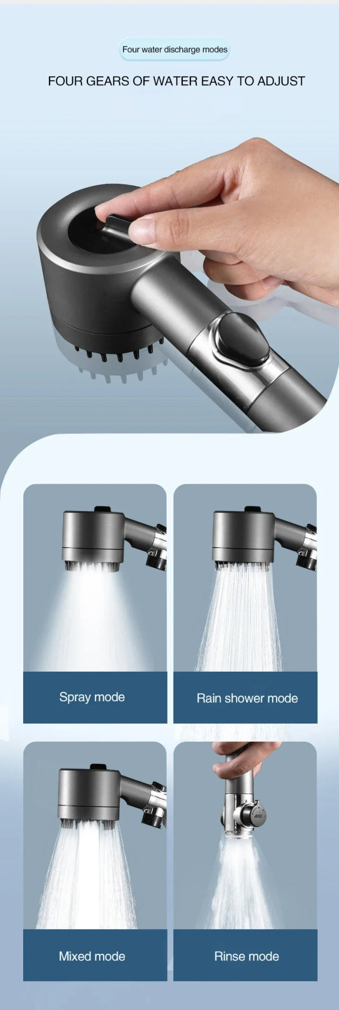 High Pressurized Filter Shower Head 3 - mode Adjustable Spray with Massage Brush Rain Faucet Bathroom Accessories - Walmarkettt.com