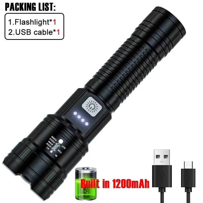 High Strong Power Led Flashlights 2000LM Tactical Torch with Display Light USB Charging Camping Fishing Emergency Zoom Lantern - Walmarkettt.com