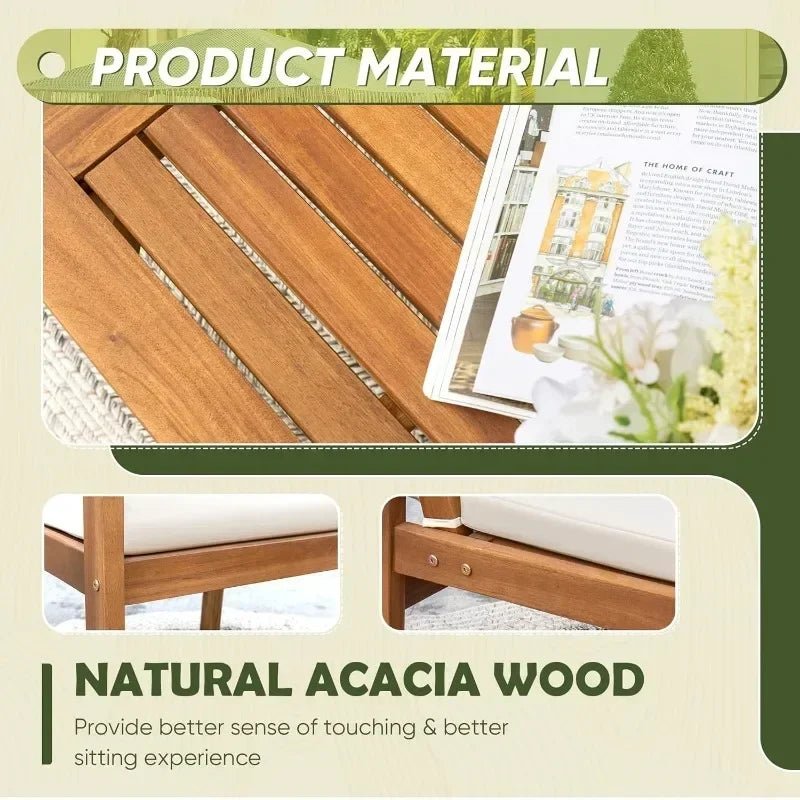 HOME Patio Furniture 4 Piece Outdoor Acacia Wood Patio Conversation Sofa Set with Table & Cushions Porch Furniture - Walmarkettt.com