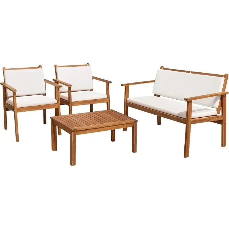 HOME Patio Furniture 4 Piece Outdoor Acacia Wood Patio Conversation Sofa Set with Table & Cushions Porch Furniture - Walmarkettt.com