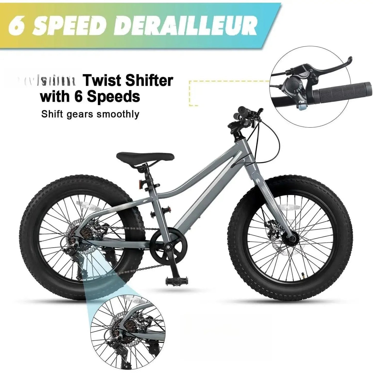 Kids Mountain Bike, 20 24 Inch Fat Tire Bike for Teen Ages 6 - 14 Year Old, Bicycle with 2.8 - Inch Wide Tires and 6 Speed - Walmarkettt.com