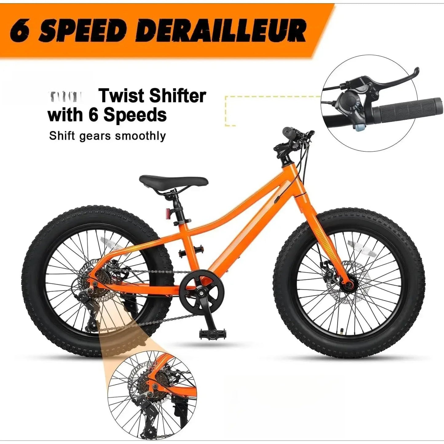 Kids Mountain Bike, 20 24 Inch Fat Tire Bike for Teen Ages 6 - 14 Year Old, Bicycle with 2.8 - Inch Wide Tires and 6 Speed - Walmarkettt.com