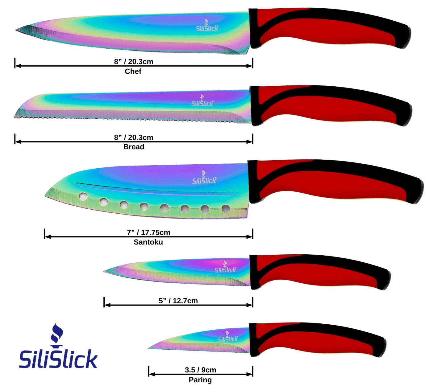 Kitchen Knife Set Kit | Red Handle & Black Magnetic Rack - Walmarkettt.com