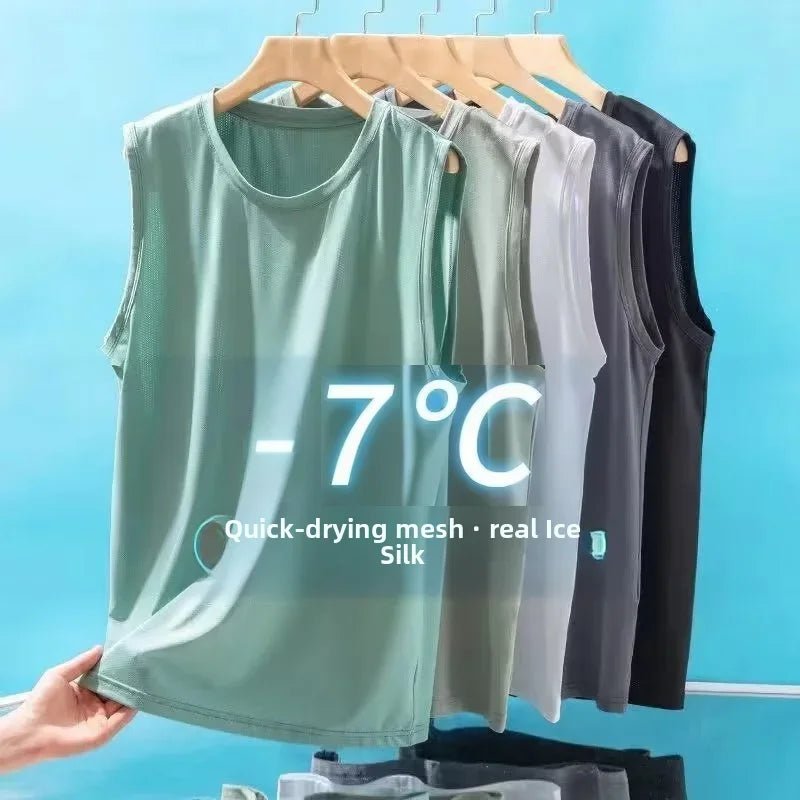 Men's Ice Silk Mesh Vest Lightweight Sports Summer Wear Sleeveless T-shirt Tank Top Casual Fashion Outerwear - Walmarkettt.com
