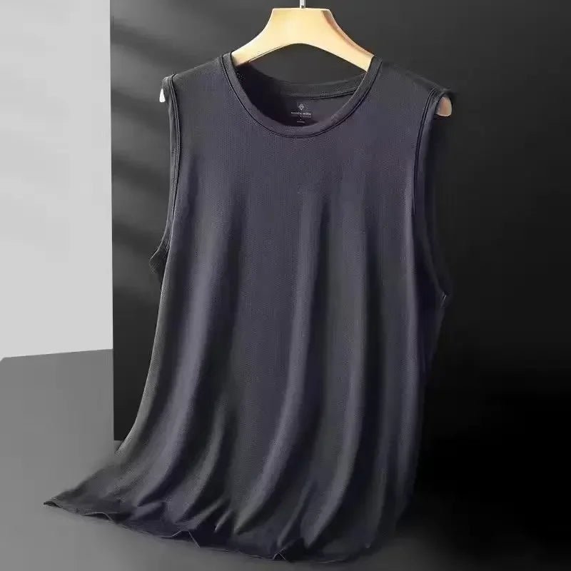 Men's Ice Silk Mesh Vest Lightweight Sports Summer Wear Sleeveless T-shirt Tank Top Casual Fashion Outerwear - Walmarkettt.com