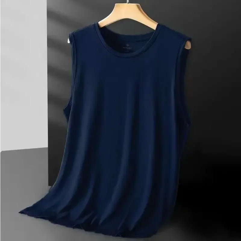 Men's Ice Silk Mesh Vest Lightweight Sports Summer Wear Sleeveless T-shirt Tank Top Casual Fashion Outerwear - Walmarkettt.com