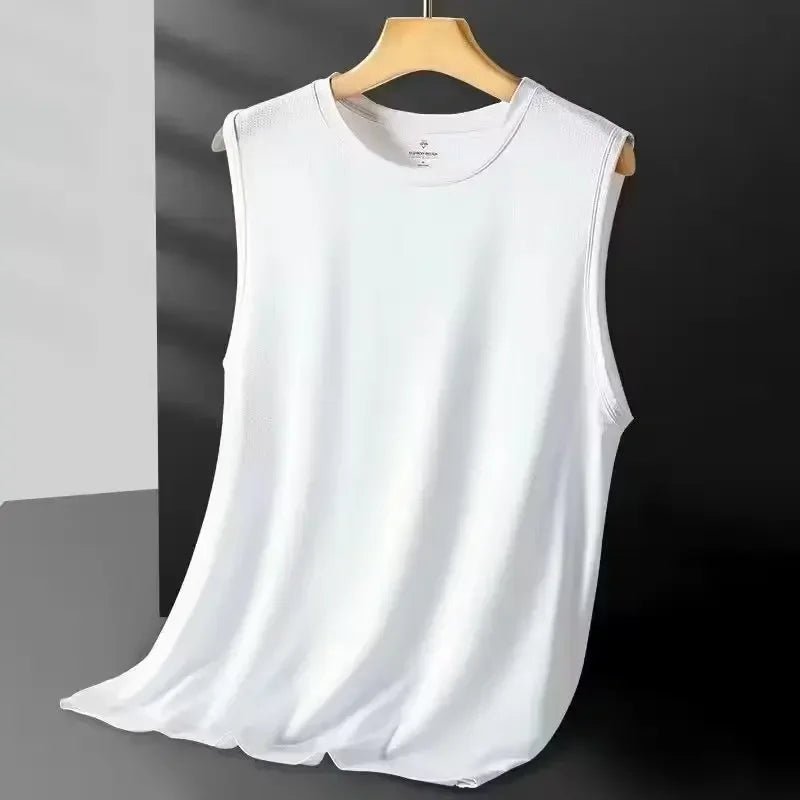 Men's Ice Silk Mesh Vest Lightweight Sports Summer Wear Sleeveless T-shirt Tank Top Casual Fashion Outerwear - Walmarkettt.com
