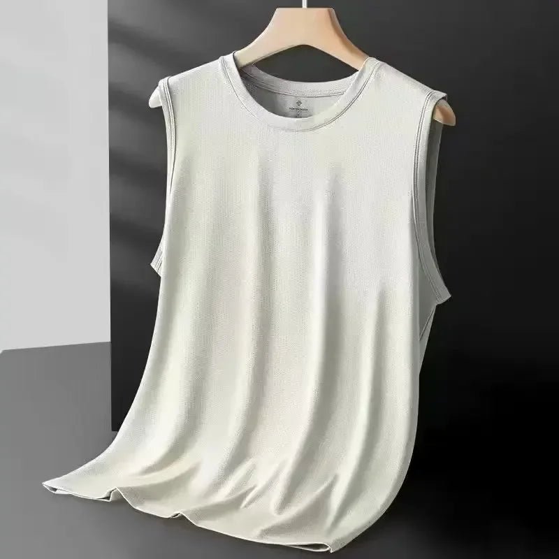 Men's Ice Silk Mesh Vest Lightweight Sports Summer Wear Sleeveless T-shirt Tank Top Casual Fashion Outerwear - Walmarkettt.com