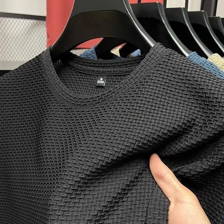 Men's Short Sleeve Mesh Bamboo Ice Silk T-shirt Casual Versatile Summer Elastic Slimming Top for Men - Walmarkettt.com