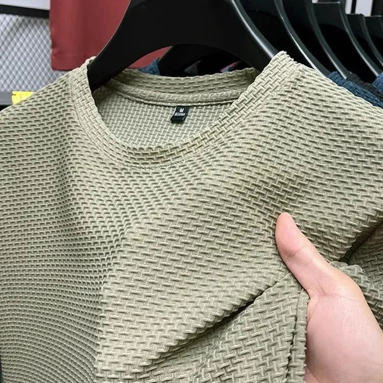 Men's Short Sleeve Mesh Bamboo Ice Silk T-shirt Casual Versatile Summer Elastic Slimming Top for Men - Walmarkettt.com