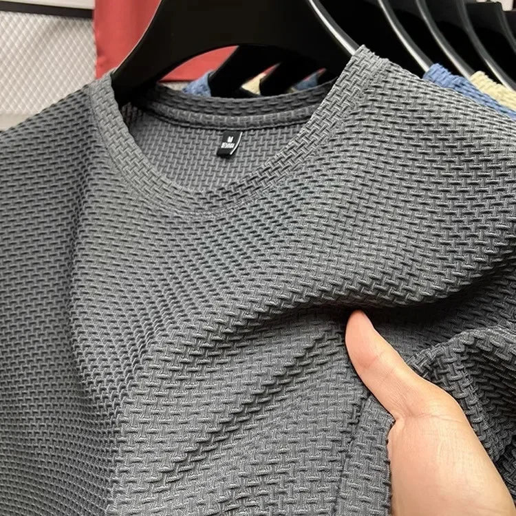 Men's Short Sleeve Mesh Bamboo Ice Silk T-shirt Casual Versatile Summer Elastic Slimming Top for Men - Walmarkettt.com