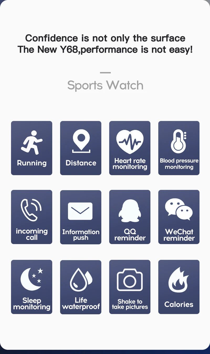 Multifunctional Smart Watch Men Women Bluetooth Connected Phone Music Fitness Sports Bracelet Sleep Monitor Y68 Smartwatch D20 - Walmarkettt.com