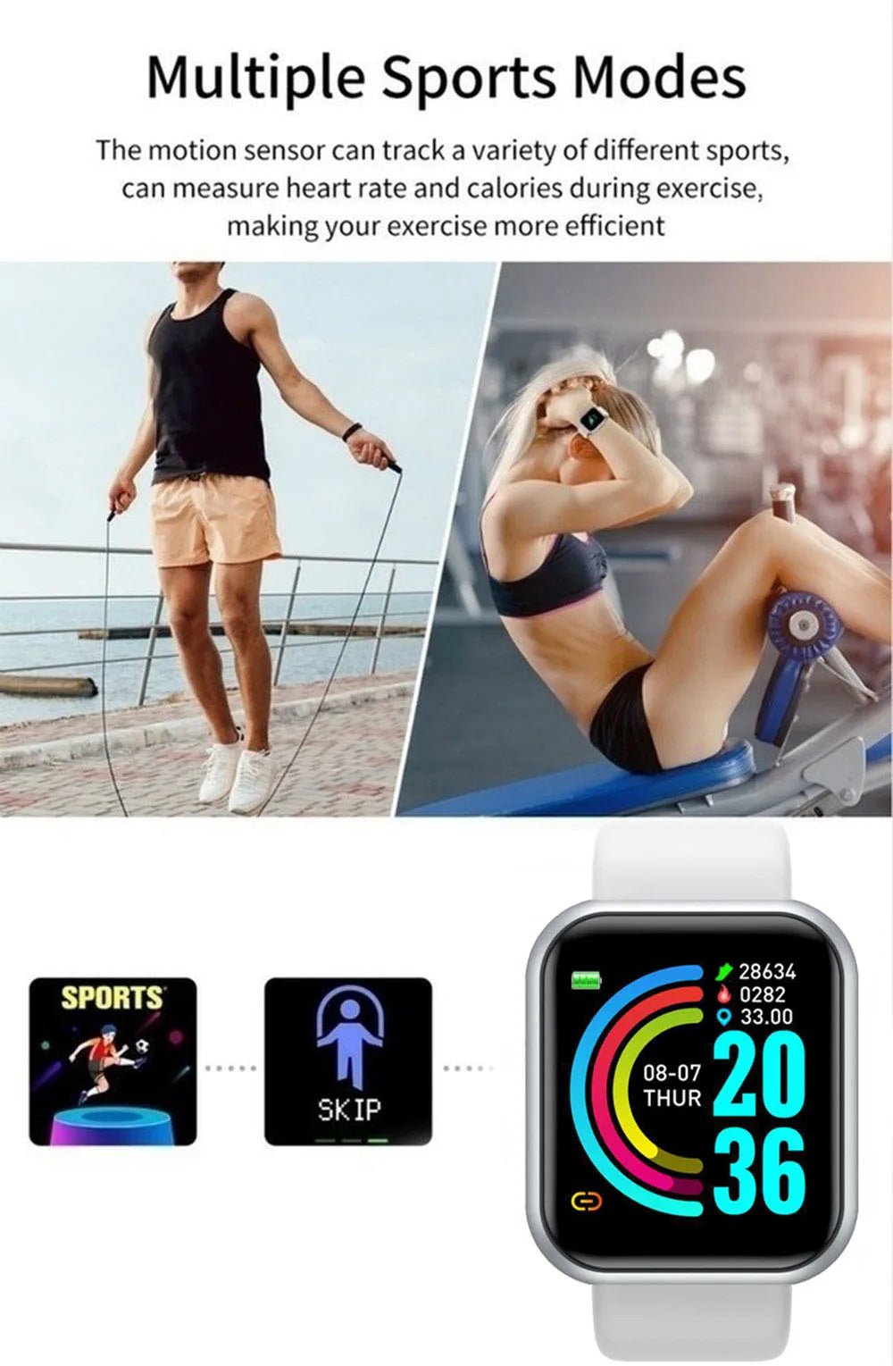 Multifunctional Smart Watch Men Women Bluetooth Connected Phone Music Fitness Sports Bracelet Sleep Monitor Y68 Smartwatch D20 - Walmarkettt.com