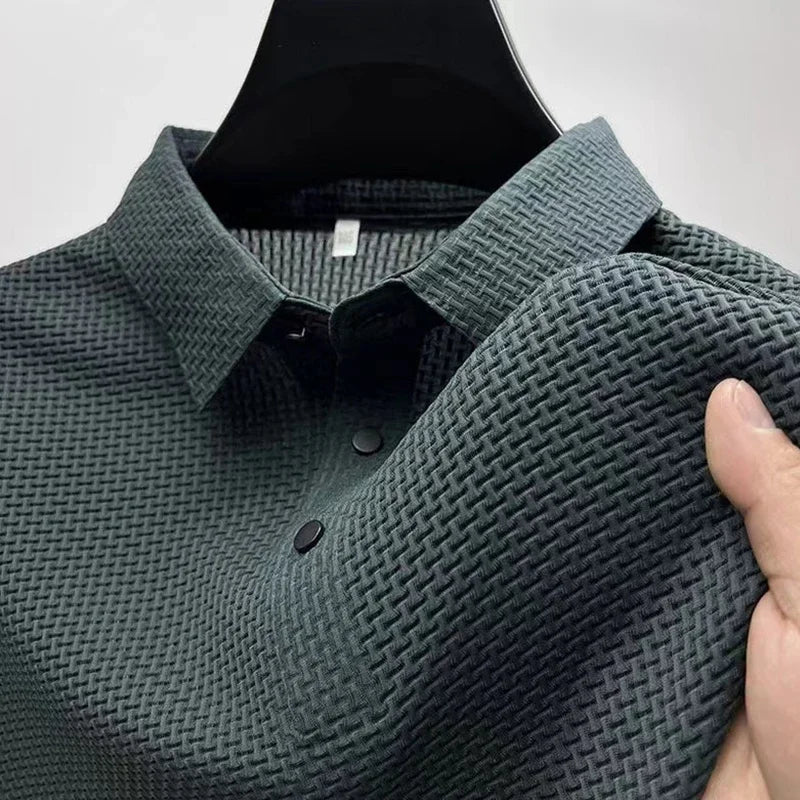 New Men's Business Casual Short Sleeved Bone Flower Solid Color POLO Shirt Fashion Breathable Comfortable Summer Versatile Top - Walmarkettt.com