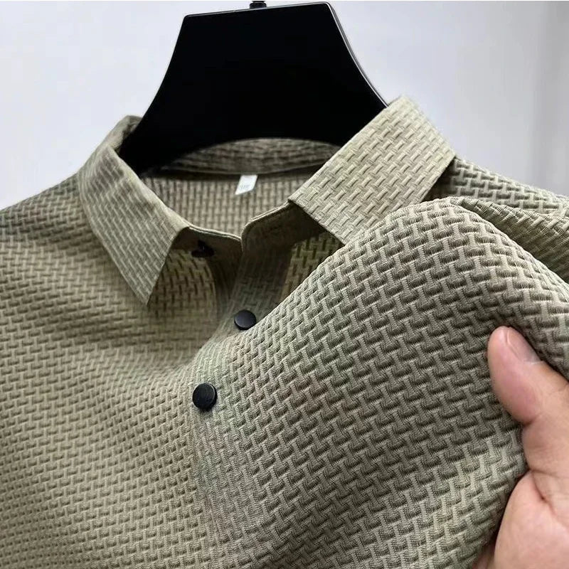 New Men's Business Casual Short Sleeved Bone Flower Solid Color POLO Shirt Fashion Breathable Comfortable Summer Versatile Top - Walmarkettt.com