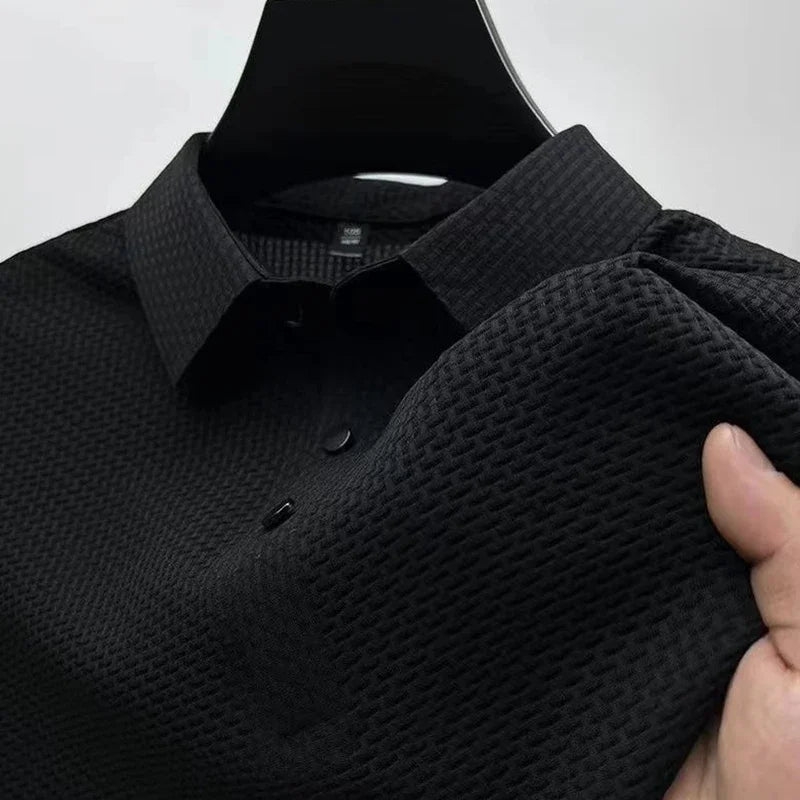 New Men's Business Casual Short Sleeved Bone Flower Solid Color POLO Shirt Fashion Breathable Comfortable Summer Versatile Top - Walmarkettt.com