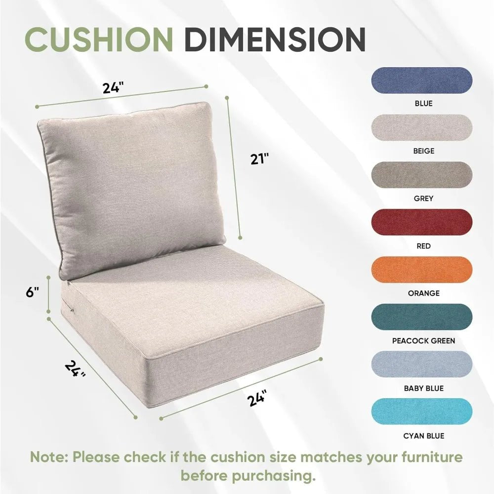 Outdoor Chair Cushions Set of 3, Waterproof 24x24 Patio Chair Cushion, 6" Thickened Seat Cushion for Outdoor Furniture - Walmarkettt.com