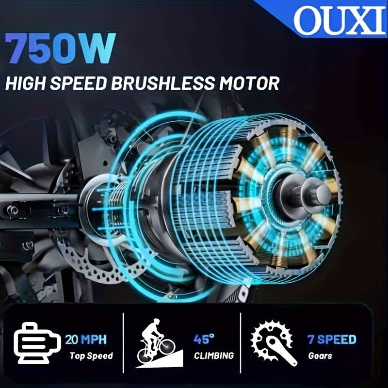OUXI Electric Bike, V8 Electric Mountain Bike With 750W Motor 48V 15Ah Removable Larger Battery 20MPH 20" Fat Tire E Bike Shi - Mano 7 - Speed Adult Electric Bicycles, Electric Dirt Bike, Electric Mountain Bike, Electric Bicycle - Walmarkettt.com