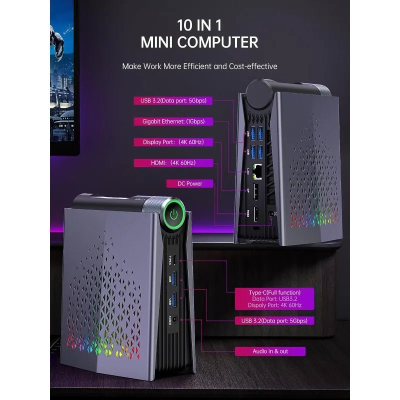 S3A Mini Gaming PC, Ryzen 9 6900HX, 16GB DDR5 512GB NVMe SSD, Mini Computers With AMD Radeon Graphics RGB Lights - Walmarkettt.com