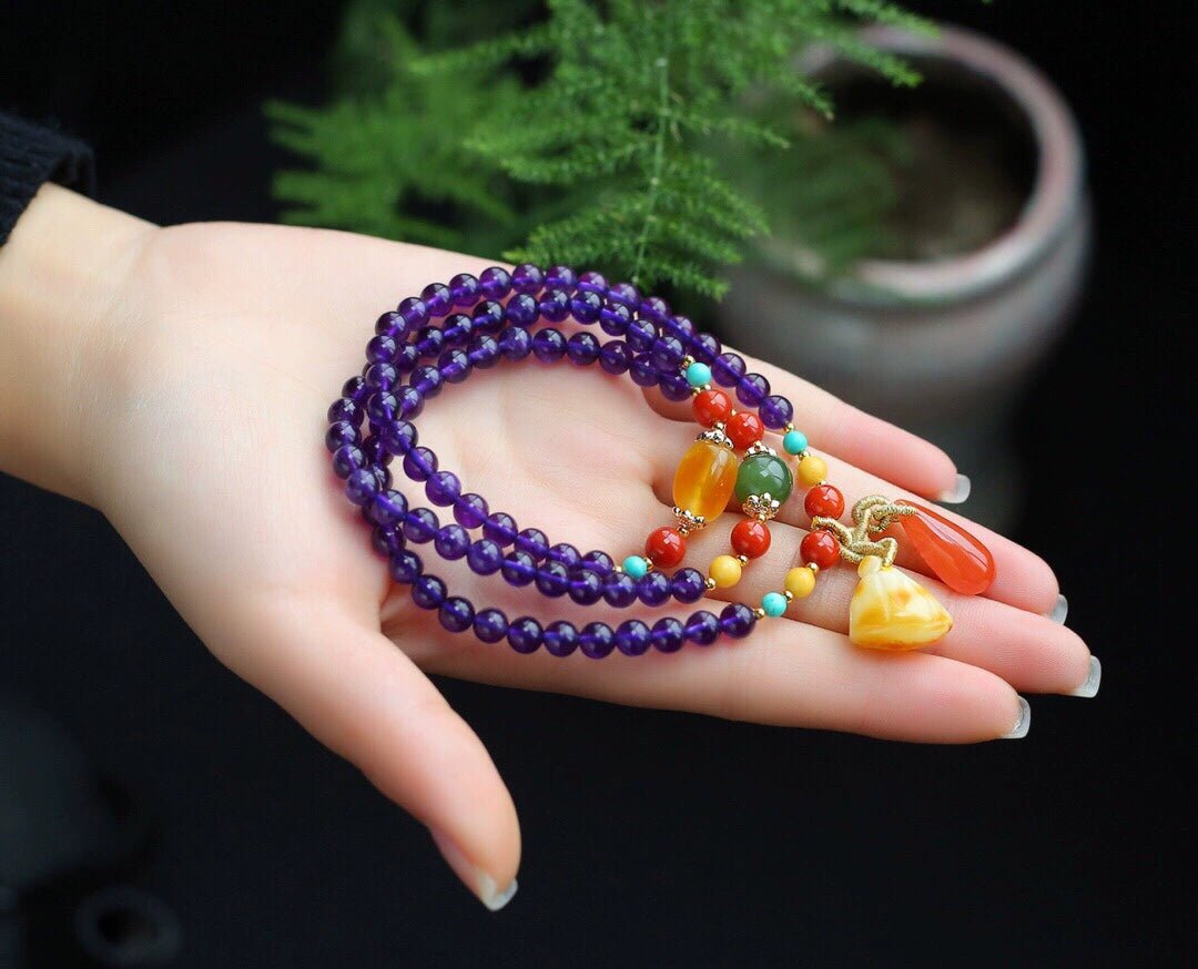 Southern Red Agate Amethyst Personalized Women's Multi - Circle Beeswax - Walmarkettt.com