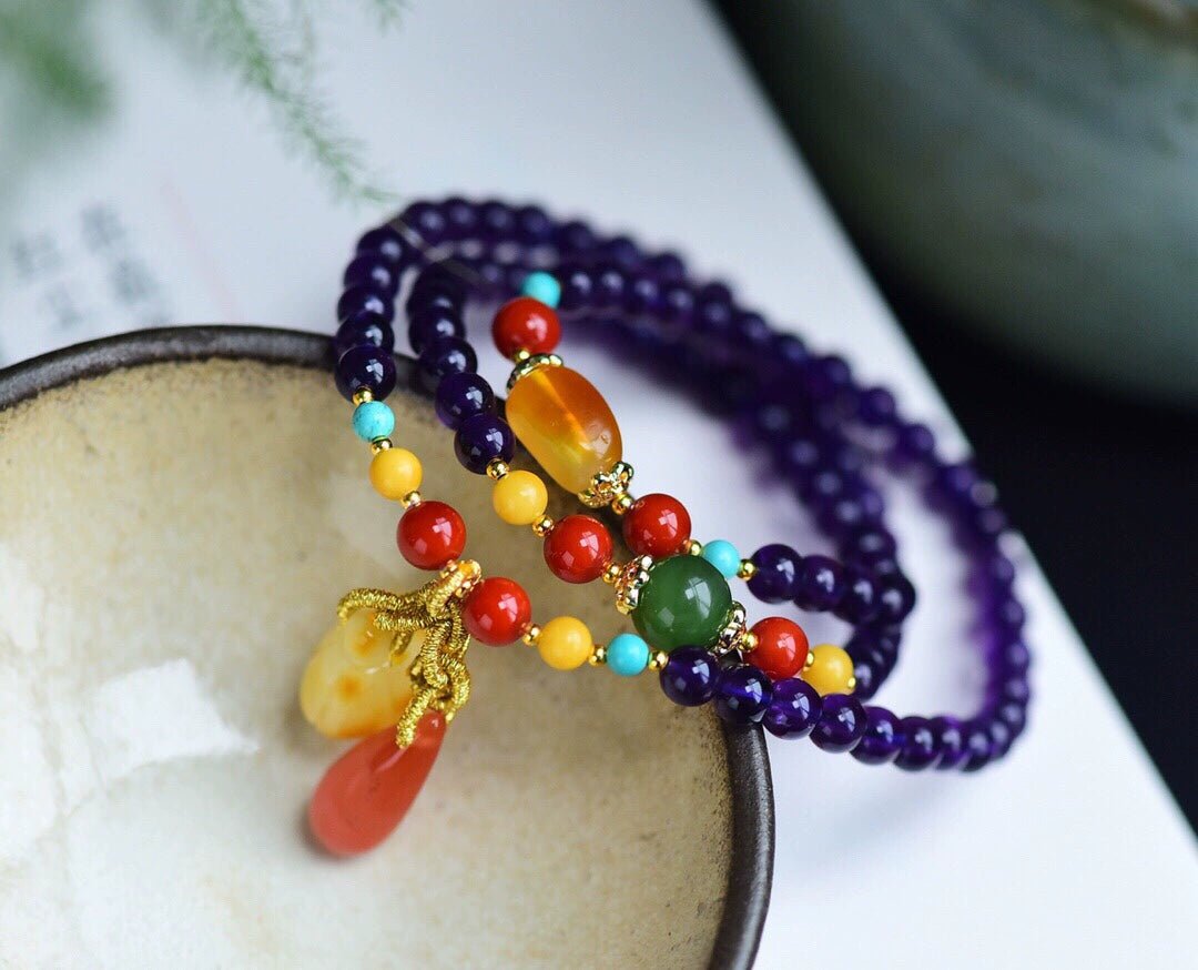 Southern Red Agate Amethyst Personalized Women's Multi - Circle Beeswax - Walmarkettt.com