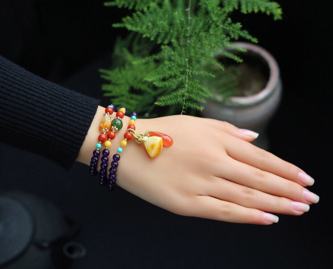 Southern Red Agate Amethyst Personalized Women's Multi - Circle Beeswax - Walmarkettt.com