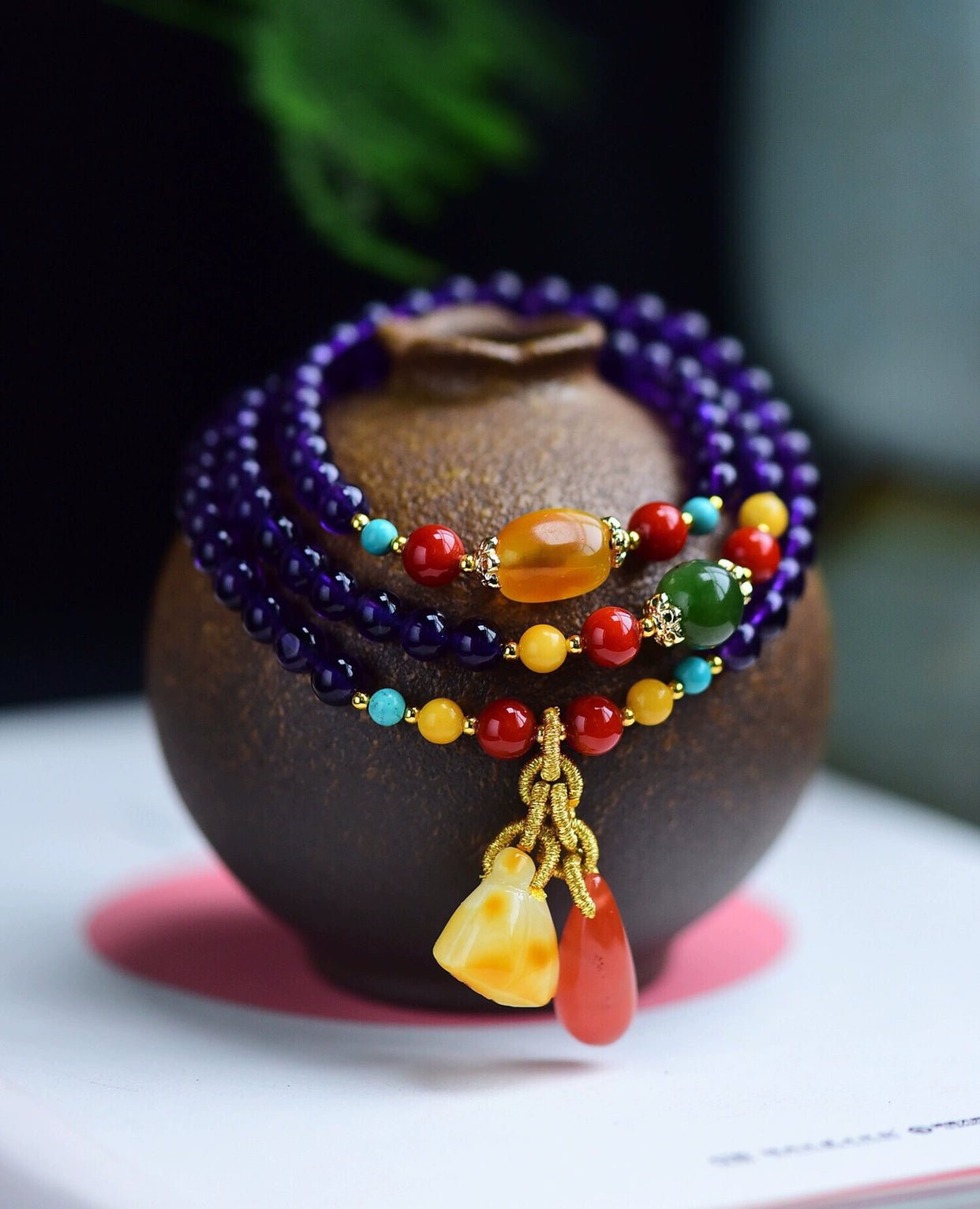 Southern Red Agate Amethyst Personalized Women's Multi - Circle Beeswax - Walmarkettt.com