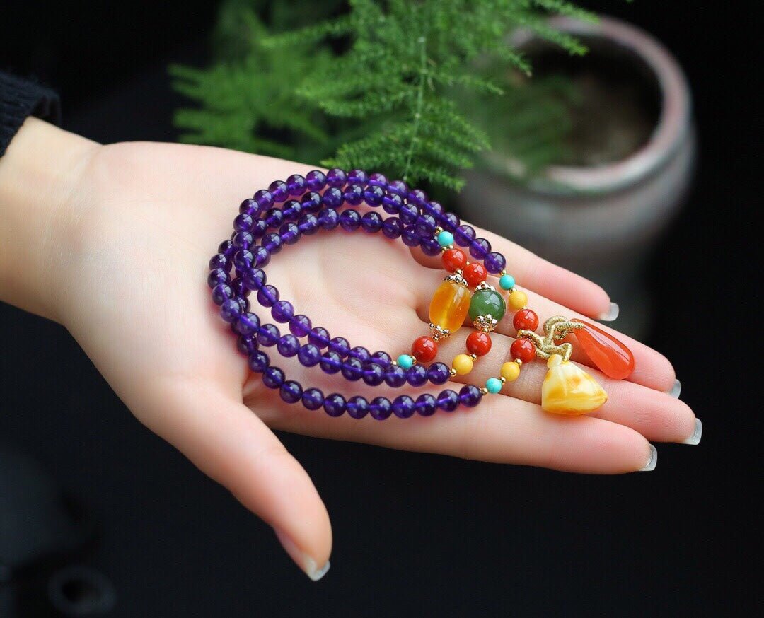 Southern Red Agate Amethyst Personalized Women's Multi - Circle Beeswax - Walmarkettt.com