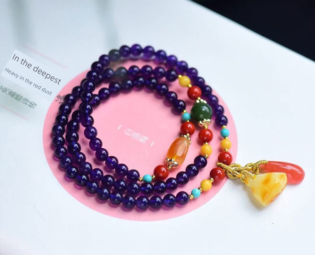 Southern Red Agate Amethyst Personalized Women's Multi - Circle Beeswax - Walmarkettt.com