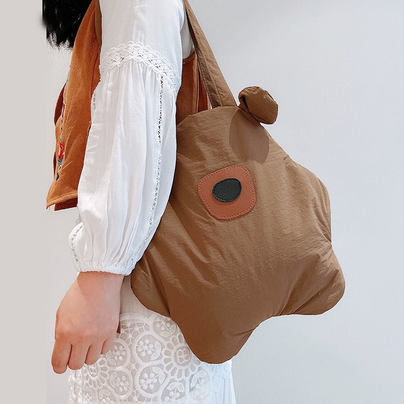 Tricolor Patch Biscuit Bear Cartoon Large Capacity Shoulder Bag - Walmarkettt.com