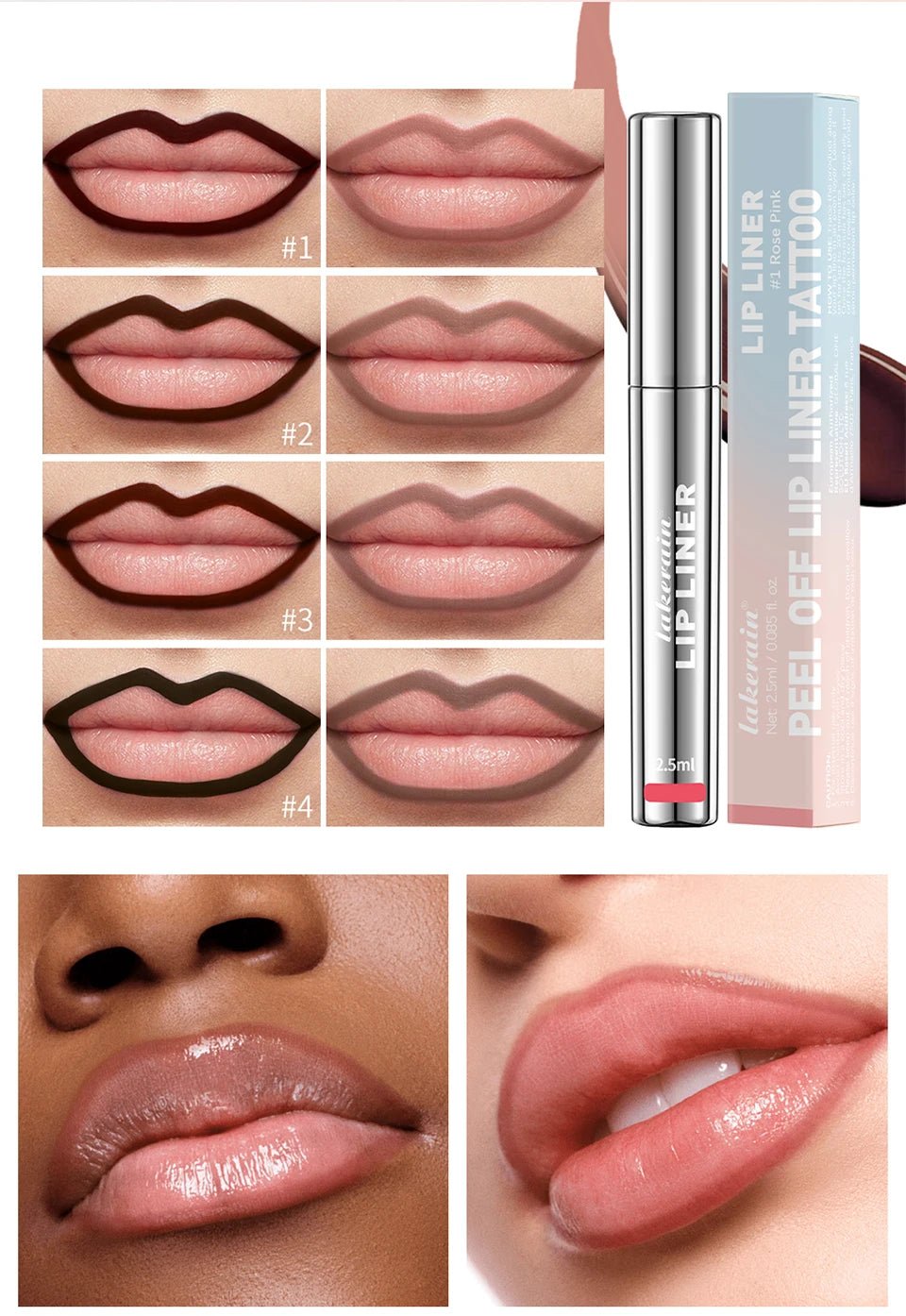 Waterproof Lip Liner Peel Off Tattoo Lipgloss Waterproof Long Lasting Matte Lip Tint Brown Contour Tear - off Lips Stain Cosmetic - Walmarkettt.com
