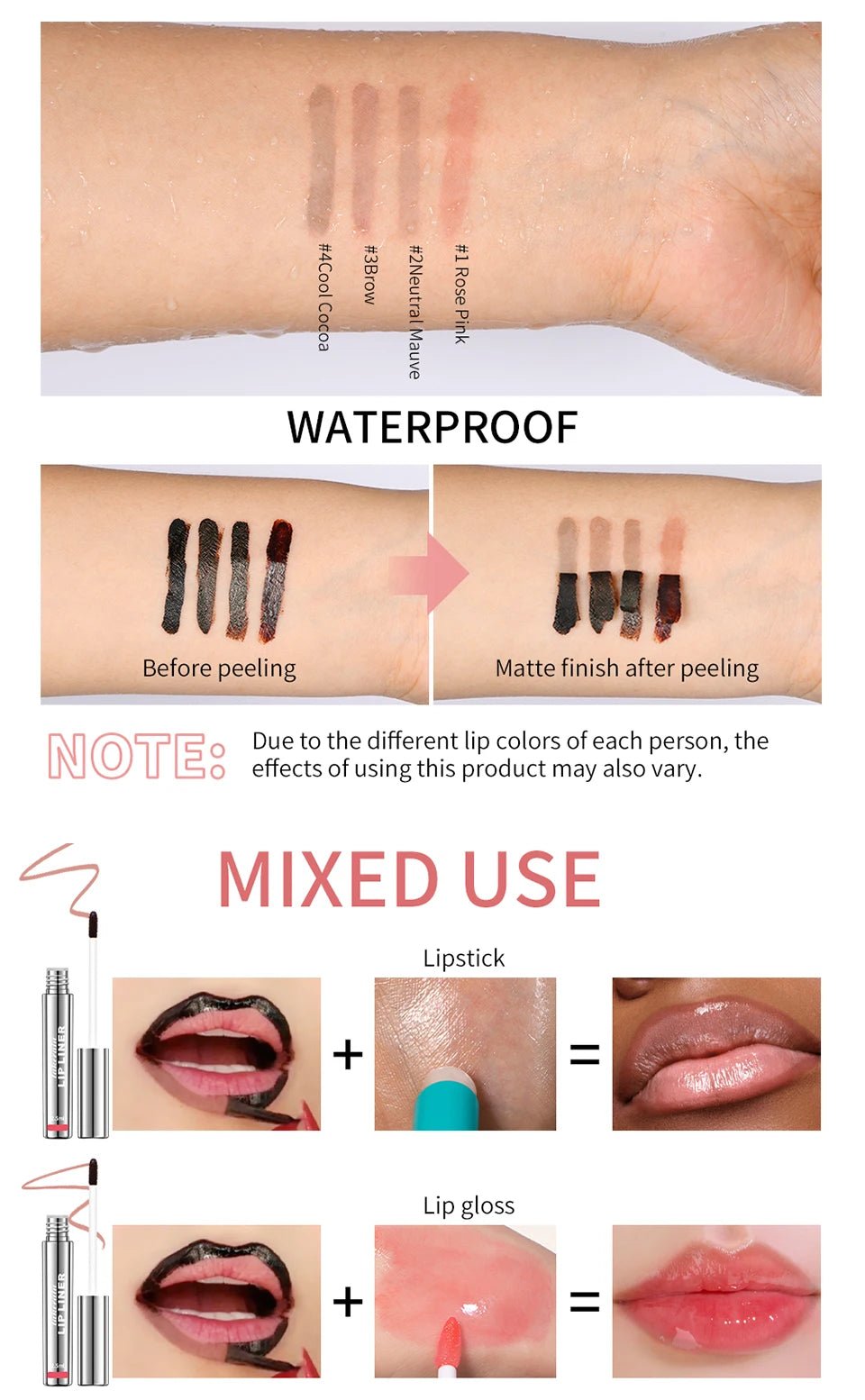 Waterproof Lip Liner Peel Off Tattoo Lipgloss Waterproof Long Lasting Matte Lip Tint Brown Contour Tear - off Lips Stain Cosmetic - Walmarkettt.com