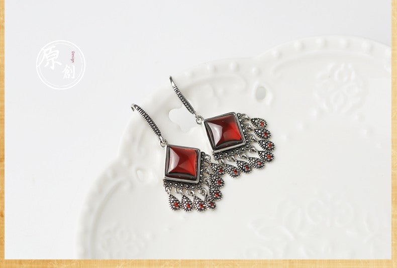 Women's Vintage Garnet Leaves New Year Earrings - Walmarkettt.com
