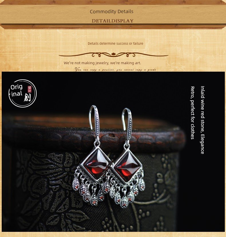 Women's Vintage Garnet Leaves New Year Earrings - Walmarkettt.com