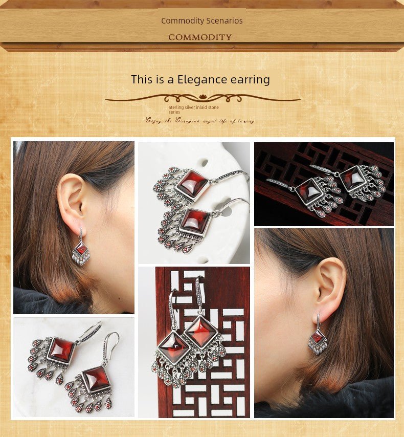 Women's Vintage Garnet Leaves New Year Earrings - Walmarkettt.com