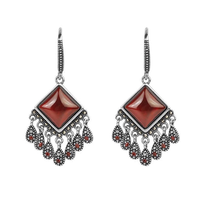 Women's Vintage Garnet Leaves New Year Earrings - Walmarkettt.com