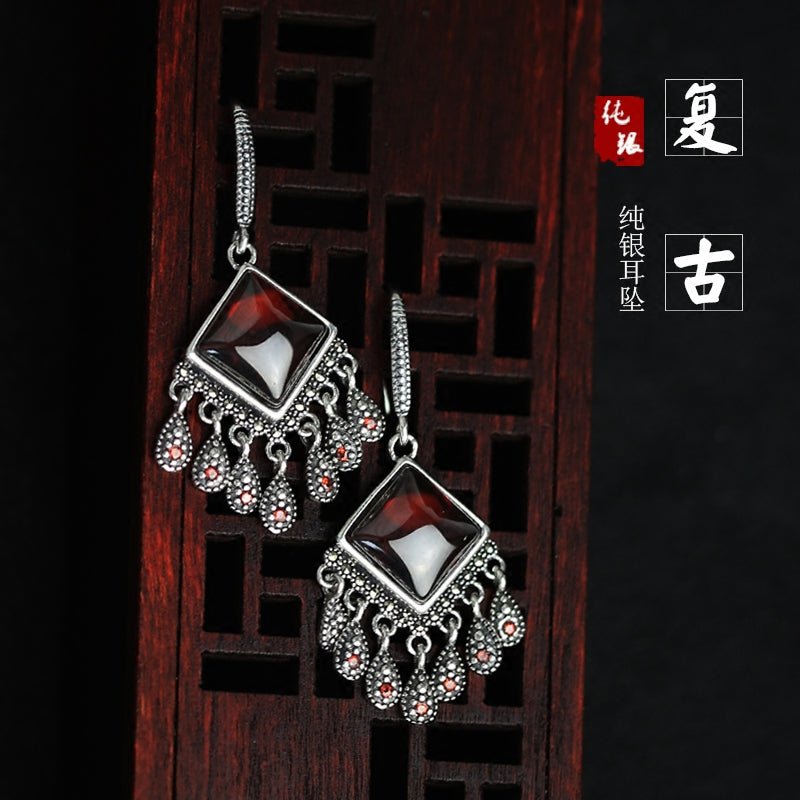 Women's Vintage Garnet Leaves New Year Earrings - Walmarkettt.com